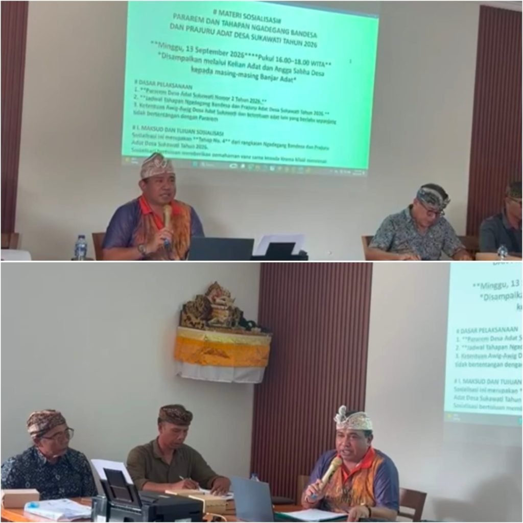 Ket Foto: Ngadegang Bandesa Desa Adat Sukawati Tahun 2026 tidak sekadar hasilkan seorang Bandesa, tetapi pemimpin adat yang memperoleh kepercayaan tulus dari krama, Minggu (13/9/2026).