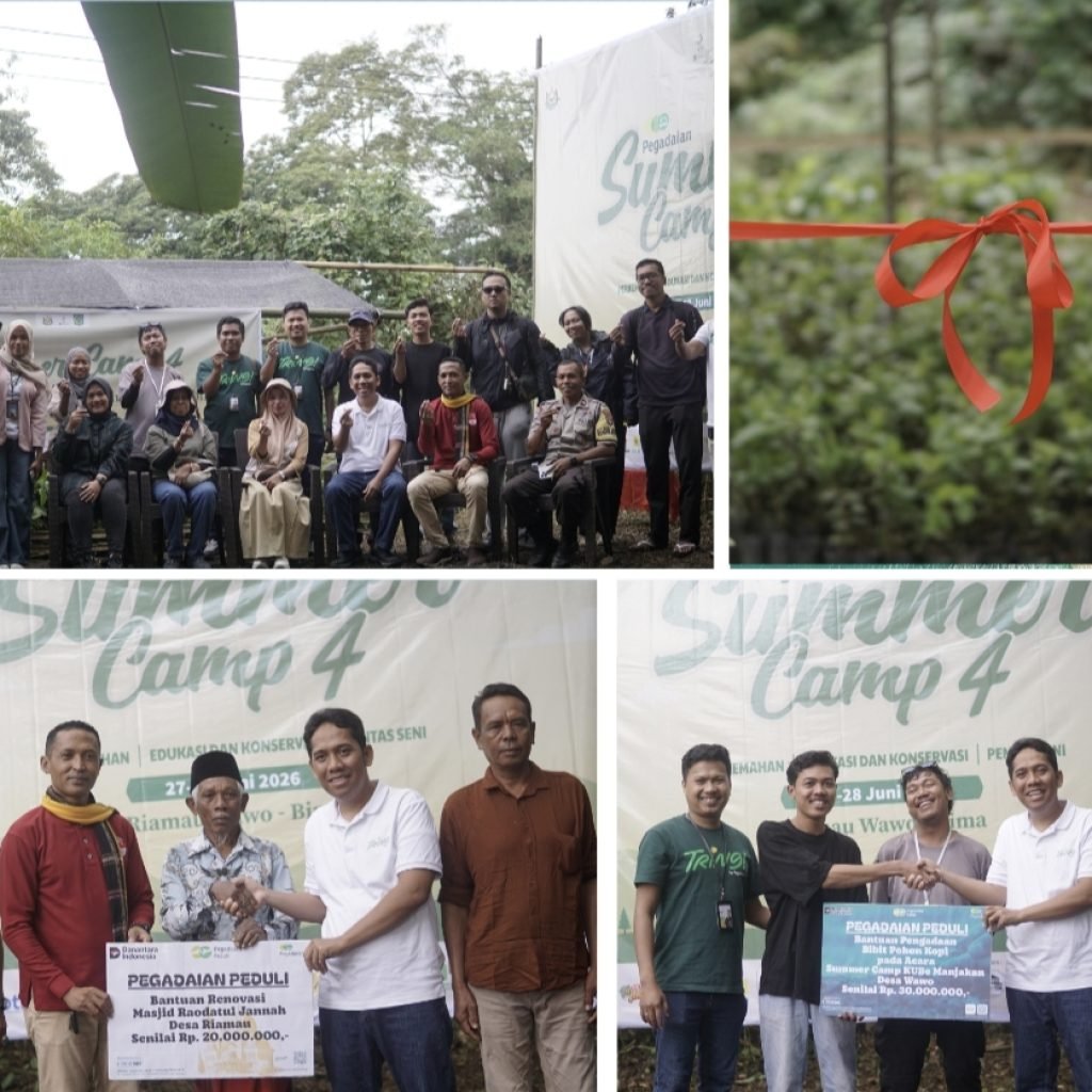 Ket Foto: PT Pegadaian (Persero) Area Pulau Sumbawa, resmikan Rumah Bibit dan penyerahan bantuan pembelian 1.000 bibit kopi pada Summer Camp IV di Desa Riamau, Kab. Bima, pada 27-28 Juni 2026.