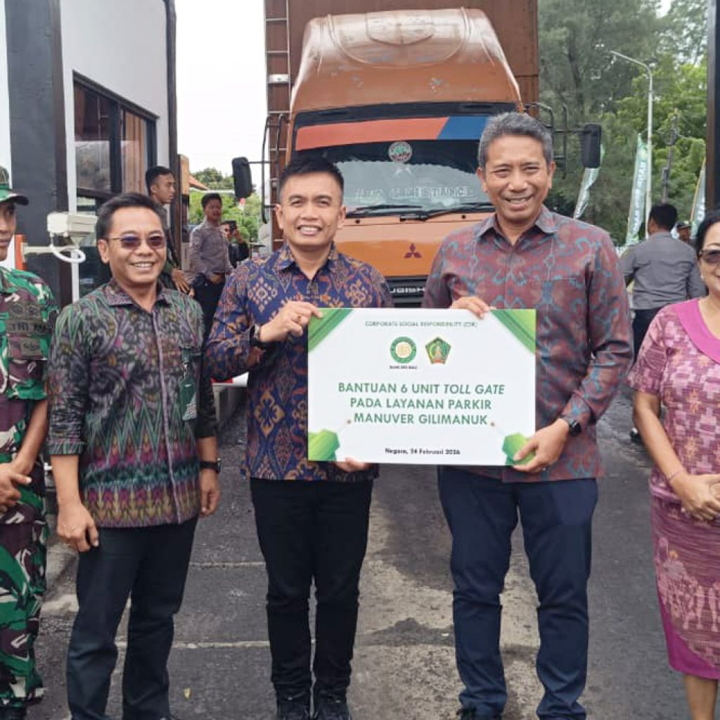 Ket Foto: Sistem e-retribusi telah diterapkan di area manuver dan terminal Gilimanuk. Program CSR BPD Bali, mendukung penguatan layanan tol gate retribusi parkir ini, Selasa (24/2/2026).